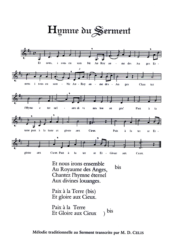 Hymne du Serment "Sous forme de partition" © Ancien Grand Serment Royal et Noble des Arbalétriers de Notre-Dame au Sablon 